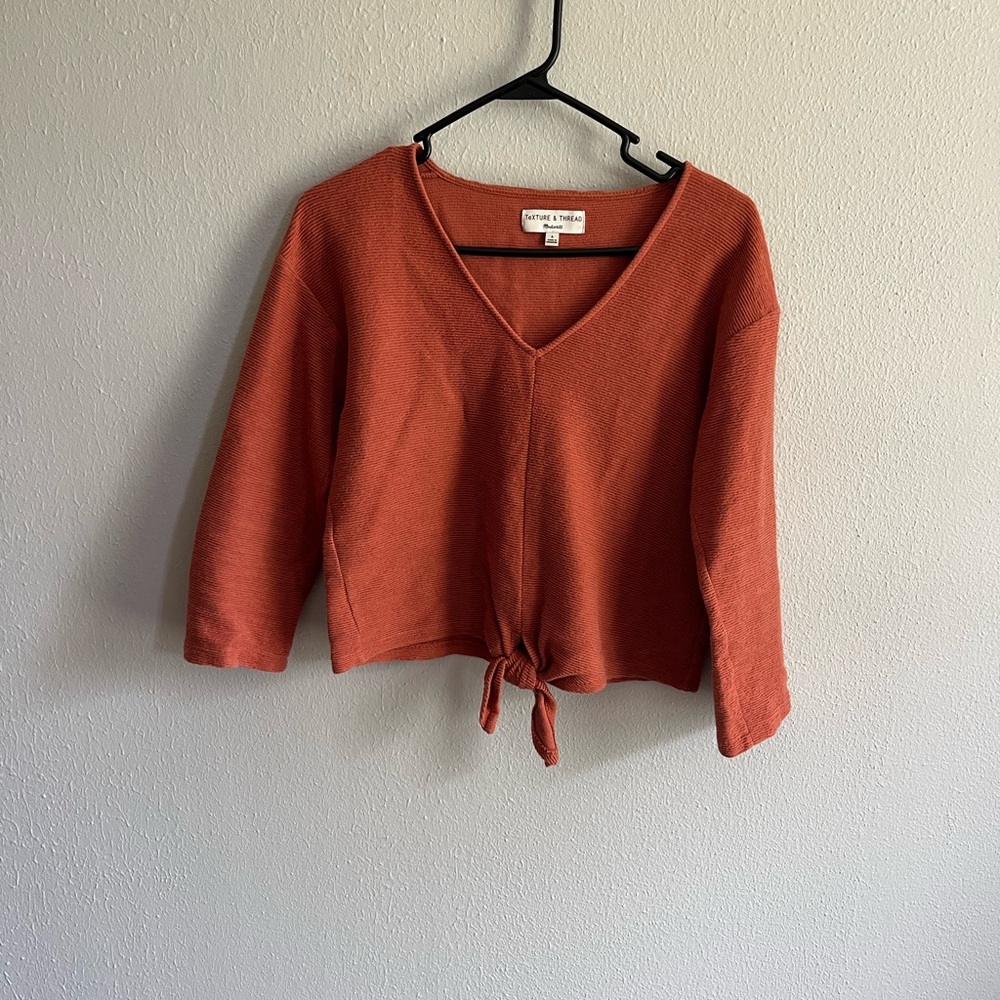 Madewell Textured Rust V-Neck Knit Top
